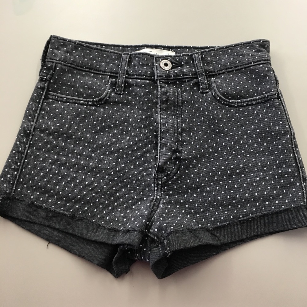Black denim polka dot high waisted shorts